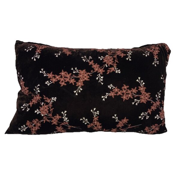 23 X 13 Bella Notte Raisin Velvet  Floral Bolster Pillow Plus Down Pillow Insert - Picture 2 of 4